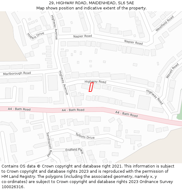 29, HIGHWAY ROAD, MAIDENHEAD, SL6 5AE: Location map and indicative extent of plot