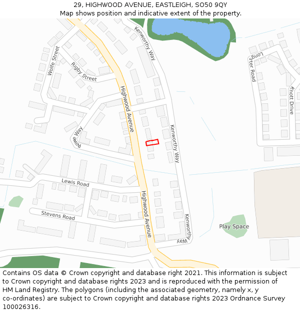 29, HIGHWOOD AVENUE, EASTLEIGH, SO50 9QY: Location map and indicative extent of plot