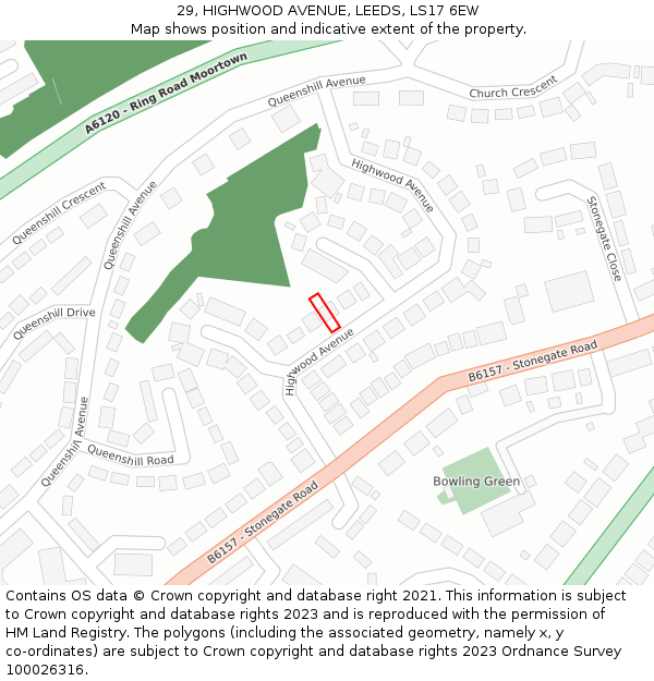 29, HIGHWOOD AVENUE, LEEDS, LS17 6EW: Location map and indicative extent of plot