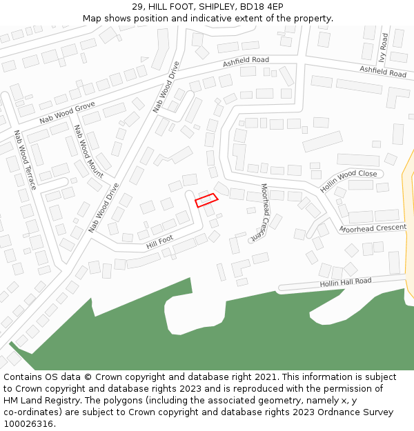 29, HILL FOOT, SHIPLEY, BD18 4EP: Location map and indicative extent of plot