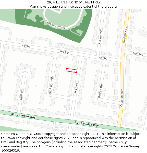 29, HILL RISE, LONDON, NW11 6LY: Location map and indicative extent of plot