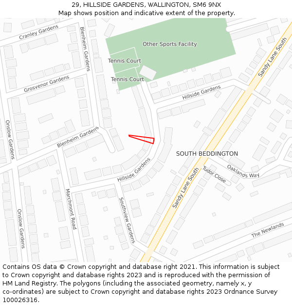 29, HILLSIDE GARDENS, WALLINGTON, SM6 9NX: Location map and indicative extent of plot