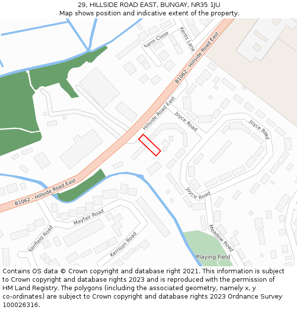 29, HILLSIDE ROAD EAST, BUNGAY, NR35 1JU: Location map and indicative extent of plot