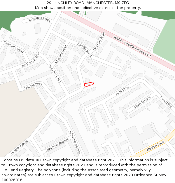 29, HINCHLEY ROAD, MANCHESTER, M9 7FG: Location map and indicative extent of plot