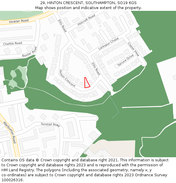 29, HINTON CRESCENT, SOUTHAMPTON, SO19 6GS: Location map and indicative extent of plot