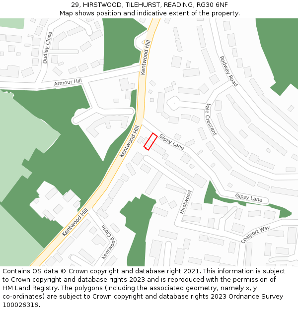 29, HIRSTWOOD, TILEHURST, READING, RG30 6NF: Location map and indicative extent of plot
