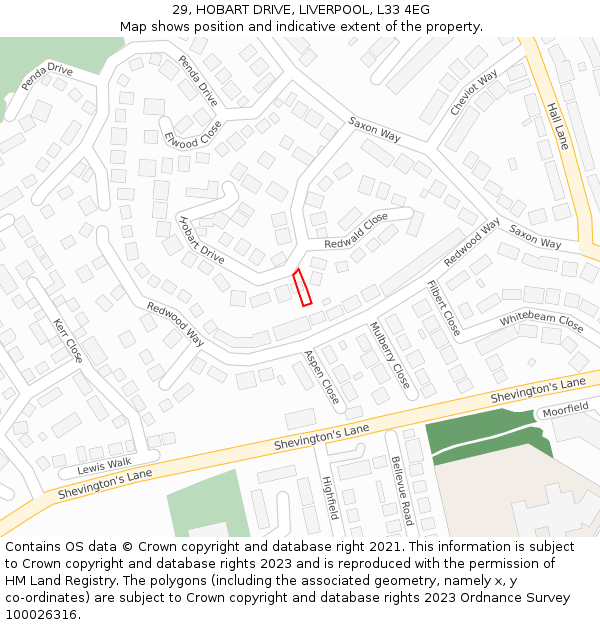 29, HOBART DRIVE, LIVERPOOL, L33 4EG: Location map and indicative extent of plot
