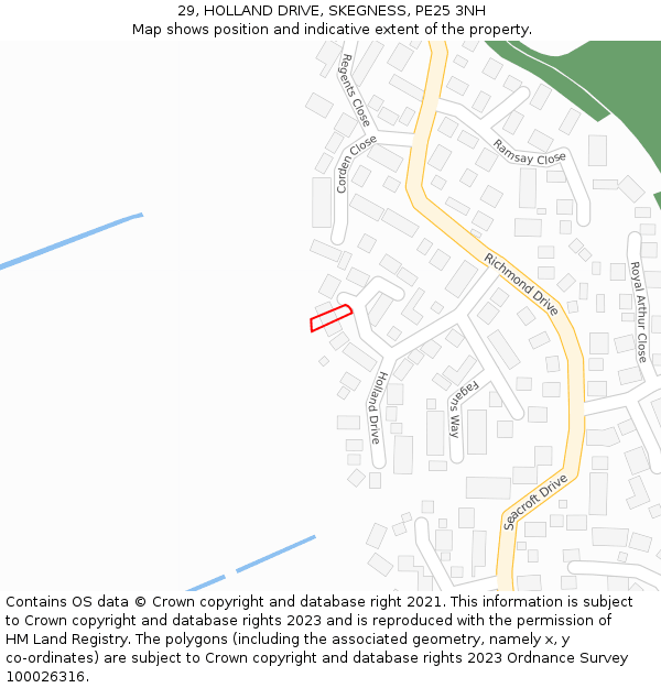 29, HOLLAND DRIVE, SKEGNESS, PE25 3NH: Location map and indicative extent of plot