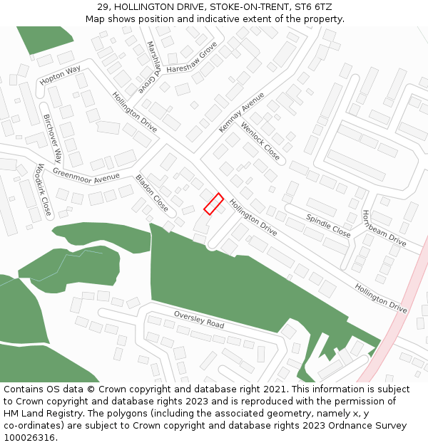 29, HOLLINGTON DRIVE, STOKE-ON-TRENT, ST6 6TZ: Location map and indicative extent of plot