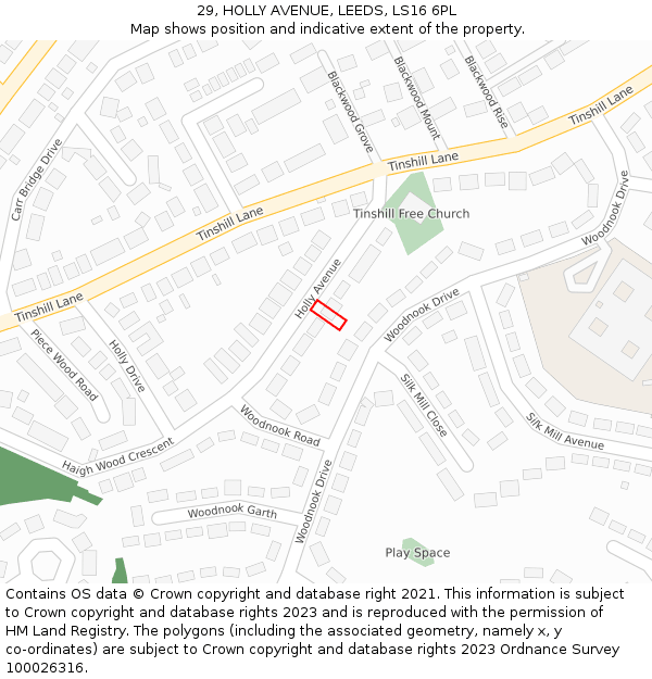 29, HOLLY AVENUE, LEEDS, LS16 6PL: Location map and indicative extent of plot