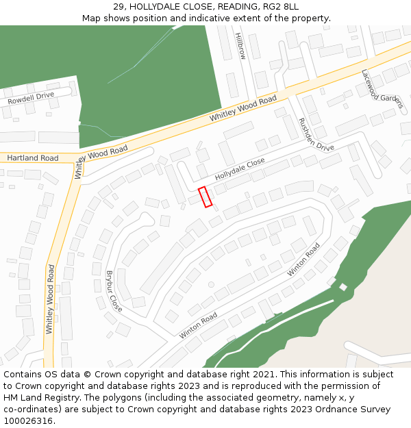 29, HOLLYDALE CLOSE, READING, RG2 8LL: Location map and indicative extent of plot