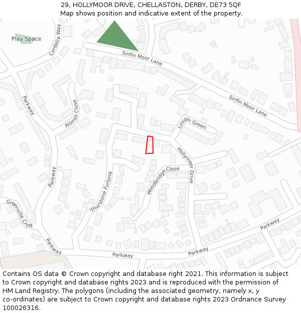 29, HOLLYMOOR DRIVE, CHELLASTON, DERBY, DE73 5QF: Location map and indicative extent of plot