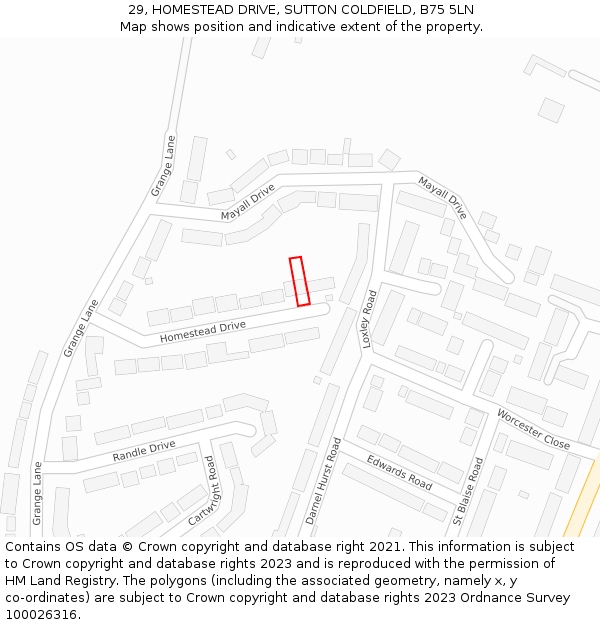 29, HOMESTEAD DRIVE, SUTTON COLDFIELD, B75 5LN: Location map and indicative extent of plot