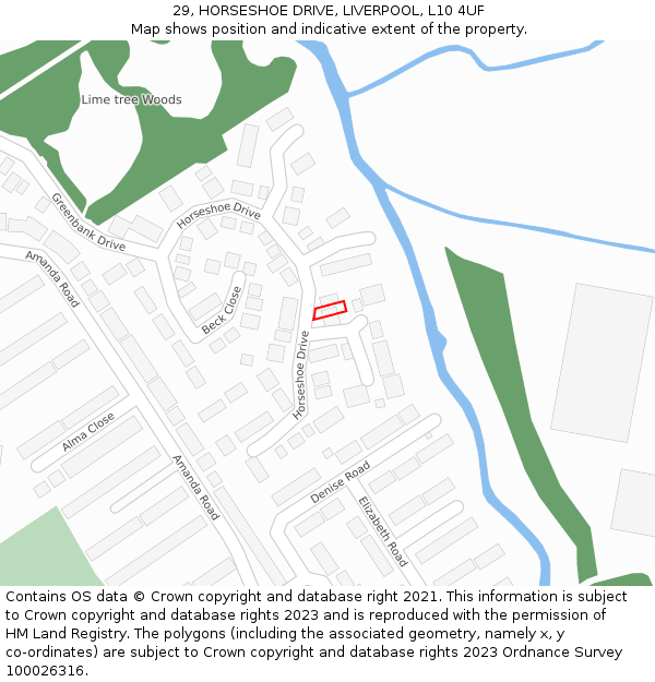 29, HORSESHOE DRIVE, LIVERPOOL, L10 4UF: Location map and indicative extent of plot