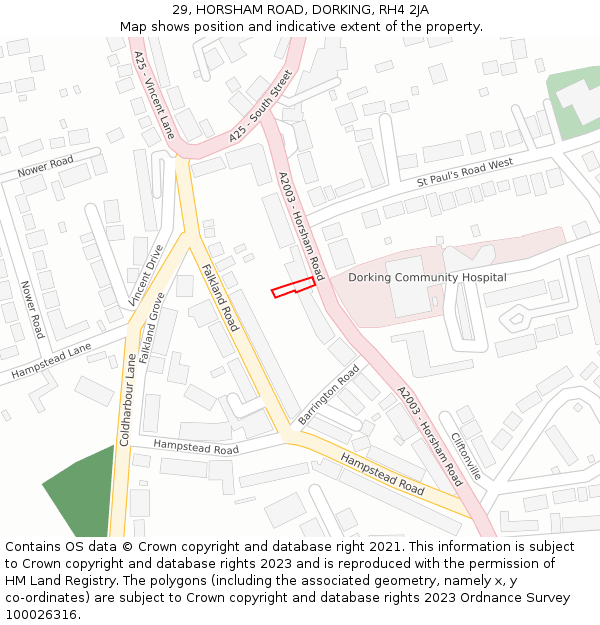 29, HORSHAM ROAD, DORKING, RH4 2JA: Location map and indicative extent of plot