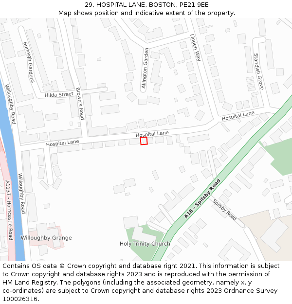 29, HOSPITAL LANE, BOSTON, PE21 9EE: Location map and indicative extent of plot