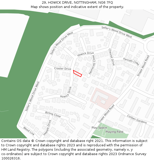 29, HOWICK DRIVE, NOTTINGHAM, NG6 7FQ: Location map and indicative extent of plot