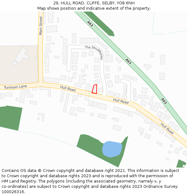 29, HULL ROAD, CLIFFE, SELBY, YO8 6NH: Location map and indicative extent of plot