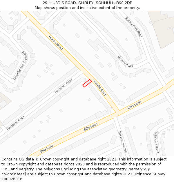 29, HURDIS ROAD, SHIRLEY, SOLIHULL, B90 2DP: Location map and indicative extent of plot