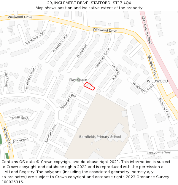 29, INGLEMERE DRIVE, STAFFORD, ST17 4QX: Location map and indicative extent of plot