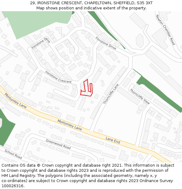 29, IRONSTONE CRESCENT, CHAPELTOWN, SHEFFIELD, S35 3XT: Location map and indicative extent of plot