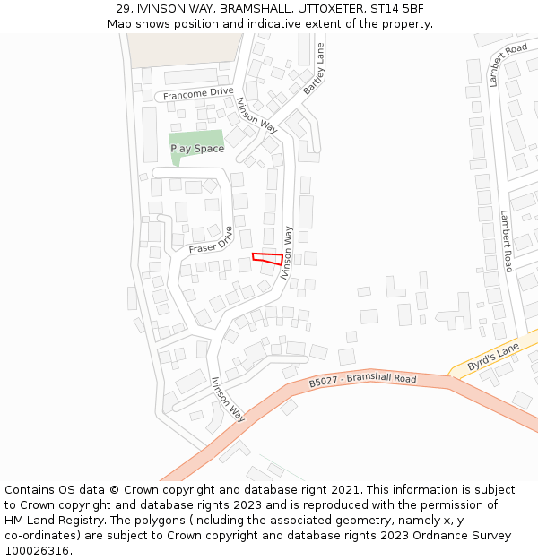 29, IVINSON WAY, BRAMSHALL, UTTOXETER, ST14 5BF: Location map and indicative extent of plot