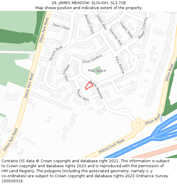 29, JAMES MEADOW, SLOUGH, SL3 7GE: Location map and indicative extent of plot