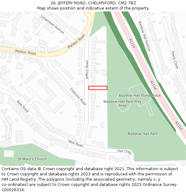 29, JEFFERY ROAD, CHELMSFORD, CM2 7BZ: Location map and indicative extent of plot