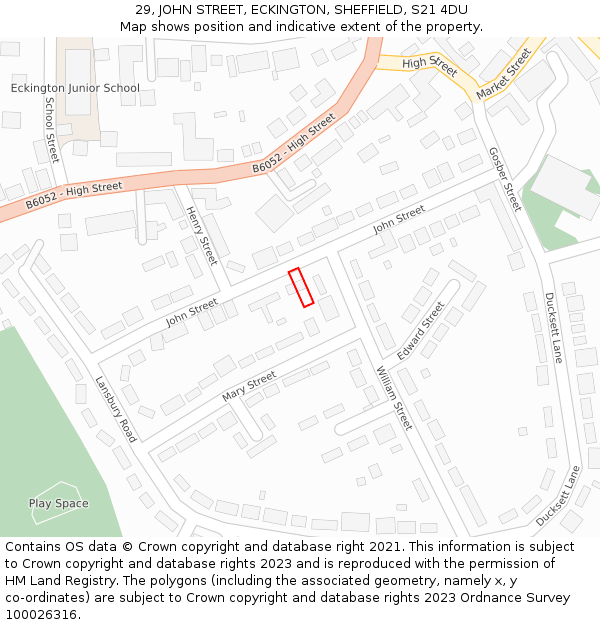 29, JOHN STREET, ECKINGTON, SHEFFIELD, S21 4DU: Location map and indicative extent of plot