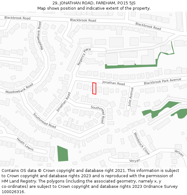 29, JONATHAN ROAD, FAREHAM, PO15 5JS: Location map and indicative extent of plot