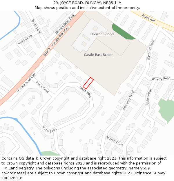 29, JOYCE ROAD, BUNGAY, NR35 1LA: Location map and indicative extent of plot