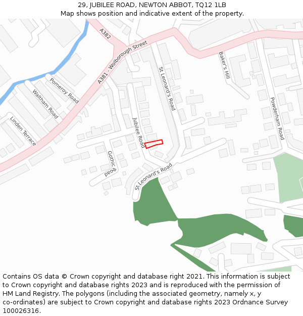 29, JUBILEE ROAD, NEWTON ABBOT, TQ12 1LB: Location map and indicative extent of plot