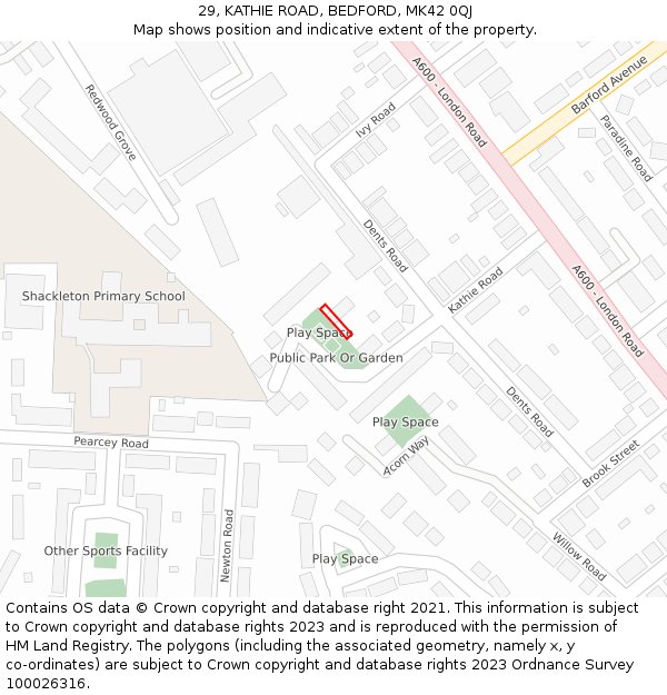 29, KATHIE ROAD, BEDFORD, MK42 0QJ: Location map and indicative extent of plot