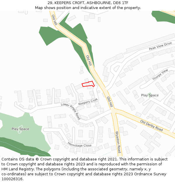 29, KEEPERS CROFT, ASHBOURNE, DE6 1TF: Location map and indicative extent of plot