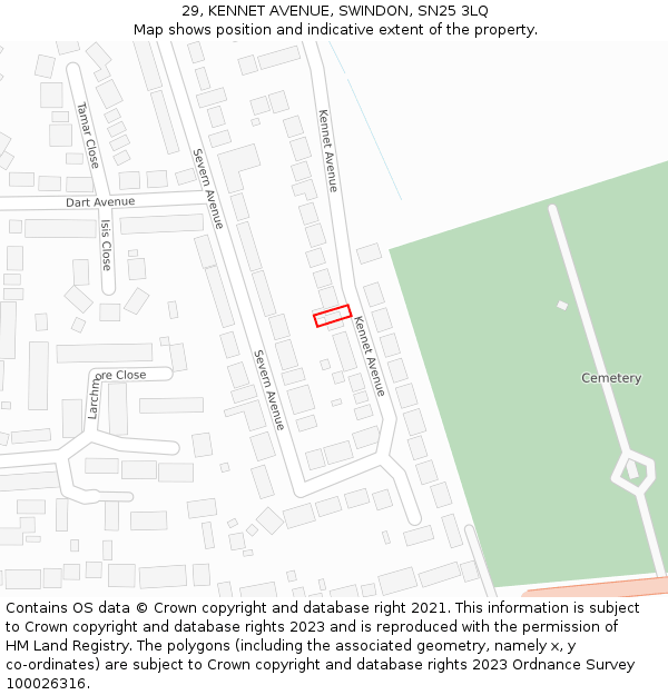 29, KENNET AVENUE, SWINDON, SN25 3LQ: Location map and indicative extent of plot