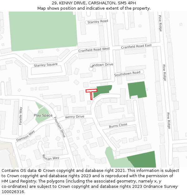 29, KENNY DRIVE, CARSHALTON, SM5 4PH: Location map and indicative extent of plot