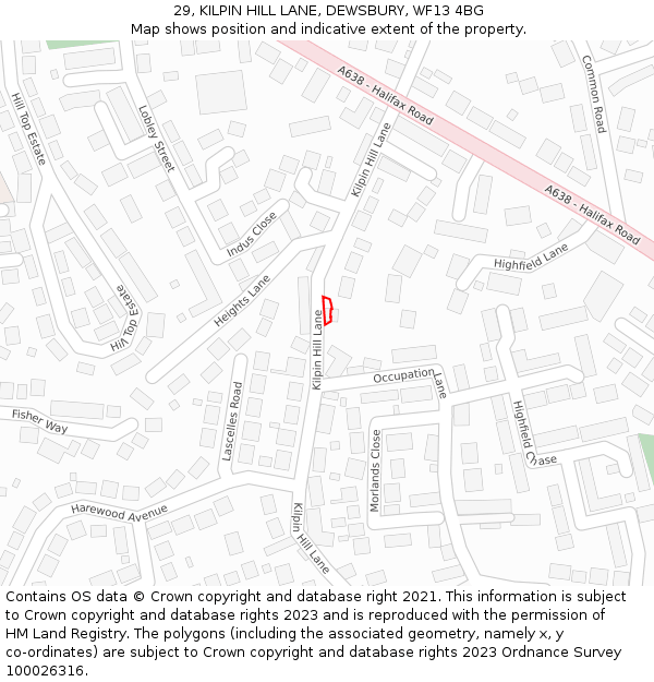 29, KILPIN HILL LANE, DEWSBURY, WF13 4BG: Location map and indicative extent of plot