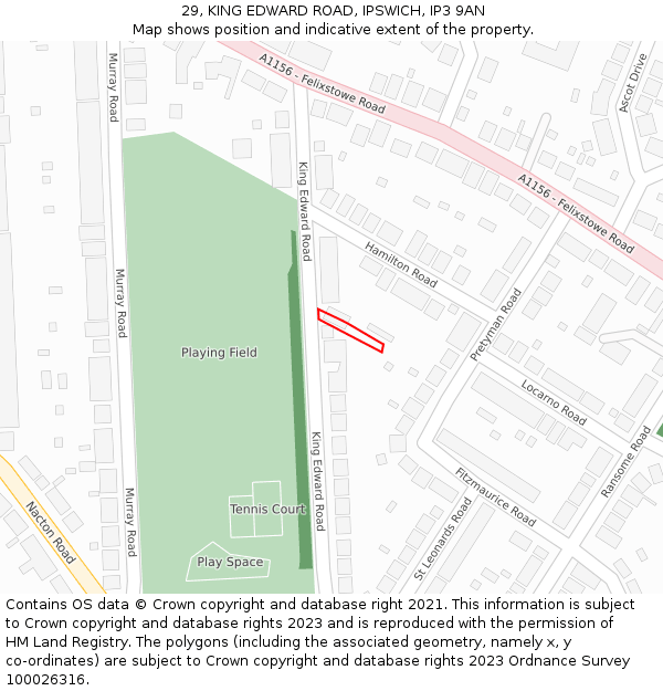 29, KING EDWARD ROAD, IPSWICH, IP3 9AN: Location map and indicative extent of plot