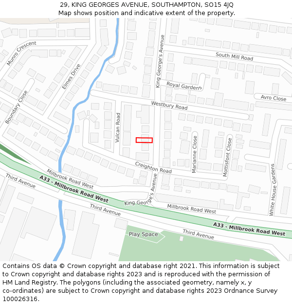 29, KING GEORGES AVENUE, SOUTHAMPTON, SO15 4JQ: Location map and indicative extent of plot