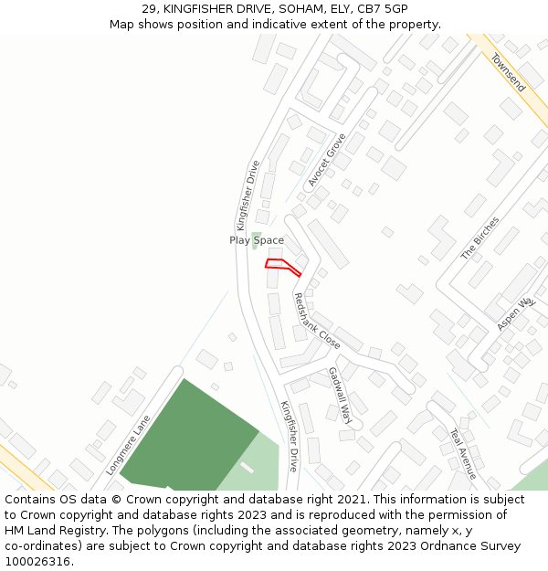 29, KINGFISHER DRIVE, SOHAM, ELY, CB7 5GP: Location map and indicative extent of plot