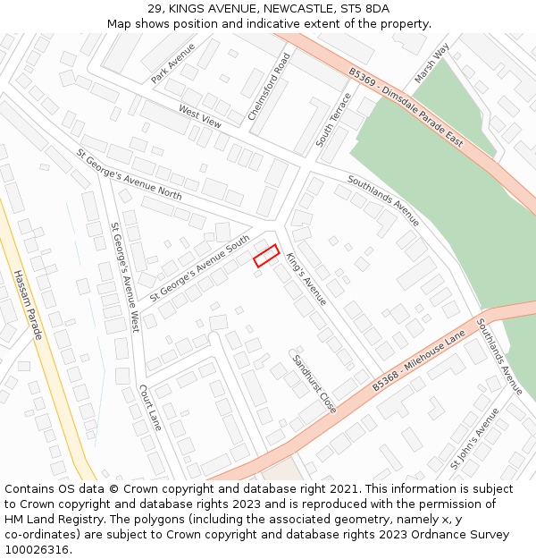 29, KINGS AVENUE, NEWCASTLE, ST5 8DA: Location map and indicative extent of plot