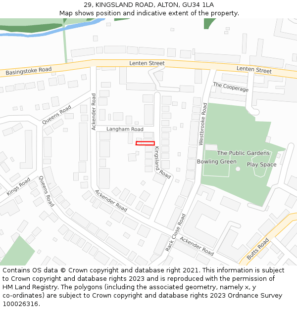 29, KINGSLAND ROAD, ALTON, GU34 1LA: Location map and indicative extent of plot