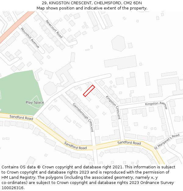 29, KINGSTON CRESCENT, CHELMSFORD, CM2 6DN: Location map and indicative extent of plot