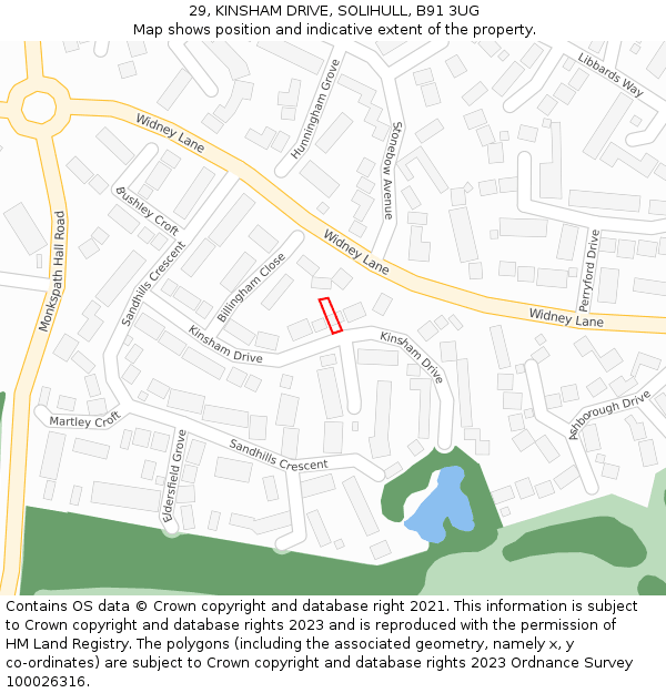 29, KINSHAM DRIVE, SOLIHULL, B91 3UG: Location map and indicative extent of plot