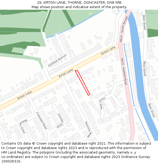 29, KIRTON LANE, THORNE, DONCASTER, DN8 5RE: Location map and indicative extent of plot