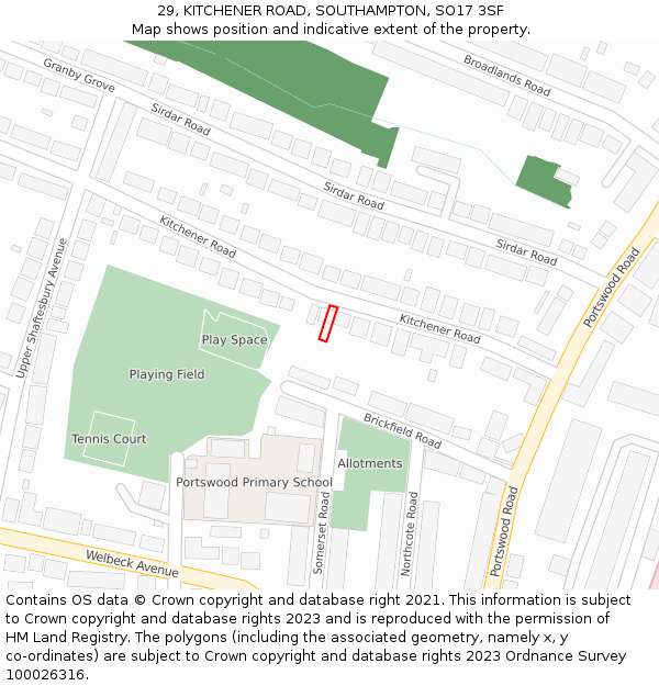 29, KITCHENER ROAD, SOUTHAMPTON, SO17 3SF: Location map and indicative extent of plot
