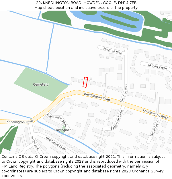 29, KNEDLINGTON ROAD, HOWDEN, GOOLE, DN14 7ER: Location map and indicative extent of plot