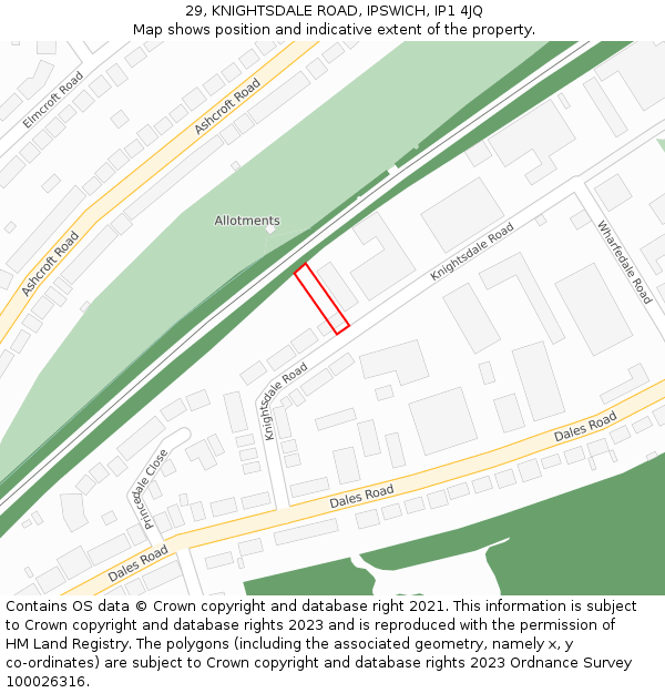 29, KNIGHTSDALE ROAD, IPSWICH, IP1 4JQ: Location map and indicative extent of plot