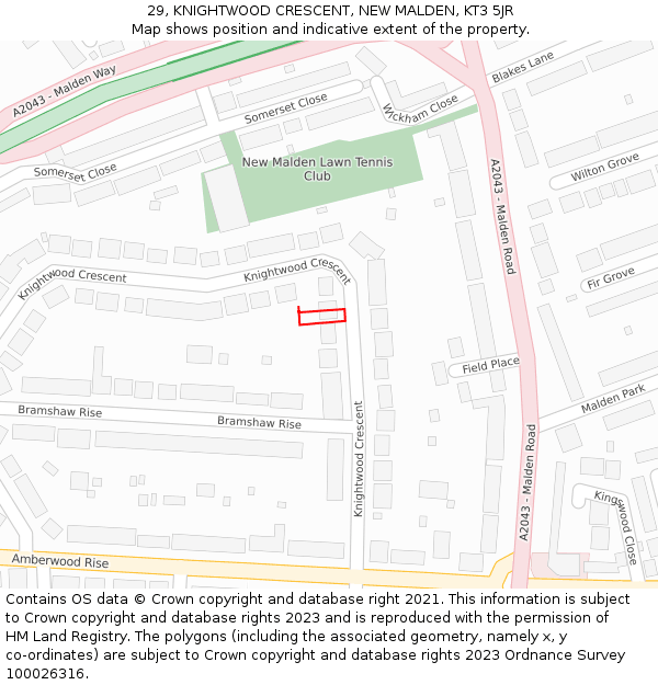 29, KNIGHTWOOD CRESCENT, NEW MALDEN, KT3 5JR: Location map and indicative extent of plot