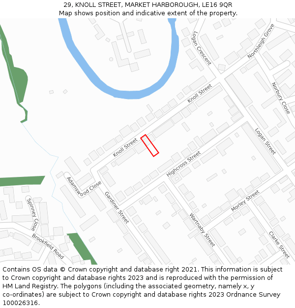 29, KNOLL STREET, MARKET HARBOROUGH, LE16 9QR: Location map and indicative extent of plot